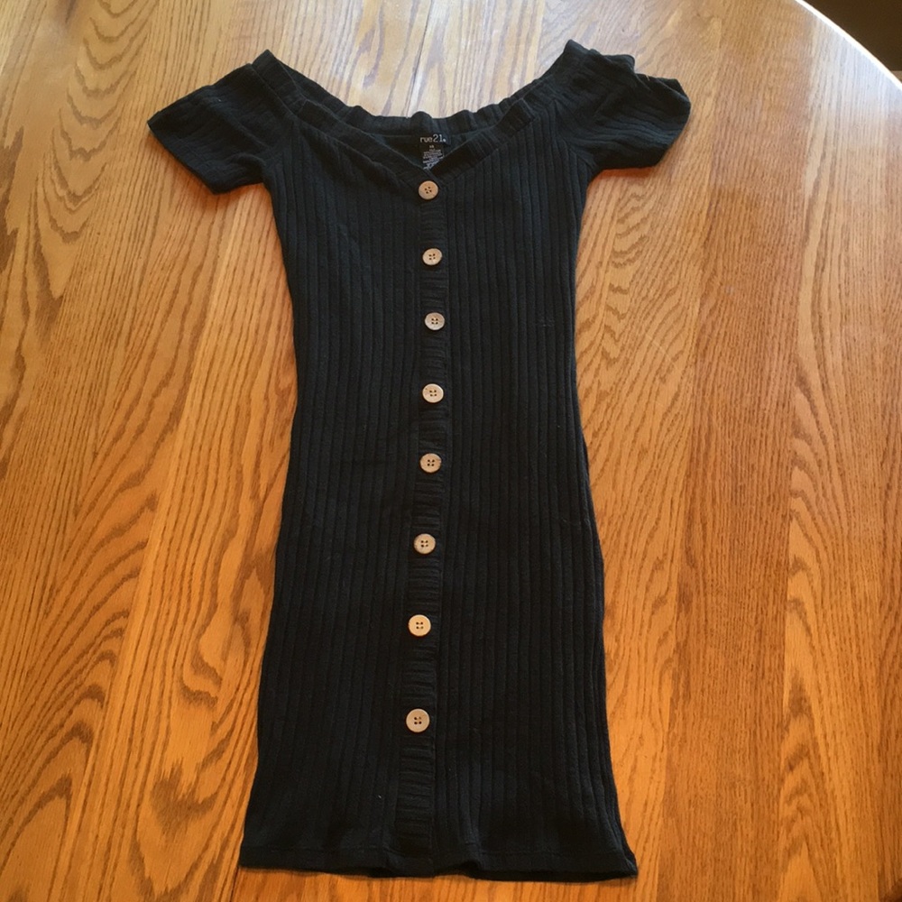 Black knit bodycon dress.